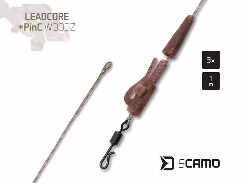 Rig Delphin sCAMO Leadcore + PinC WOODZ / 3 pcs