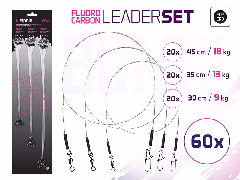 Set of fluorocarbon cords BOMB! with swivel and carabiner