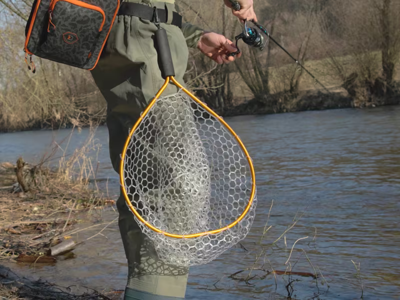 Trout landing net Delphin SoftLUX soft mesh