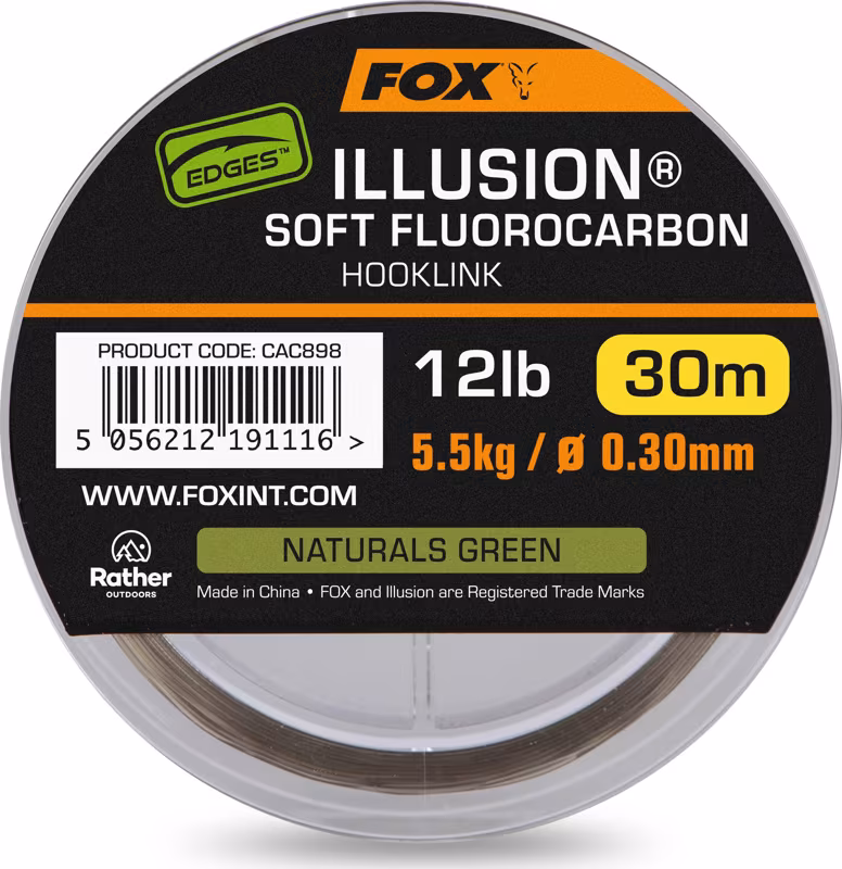Fox Edges Illusion Soft Fluorocarbon Hooklink 16lb 7.3kg 0.35mm 30m 3pcs naturals green