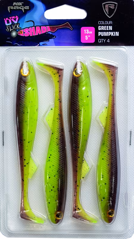 Fox Rage Slick Shad Packs UV green pumpkin