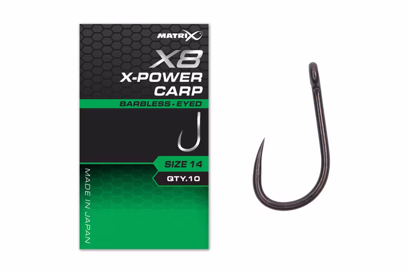 Matrix X8 X-Power Carp Size 12 Barbless - Eyed